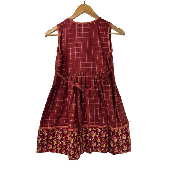 NWT Cornelloki Girls 7/8 Sleeveless Red Plaid & Floral Dress With Buttons - Picture 2 of 14